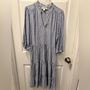 Monteau Blue and White Striped Long Sleeve Dress